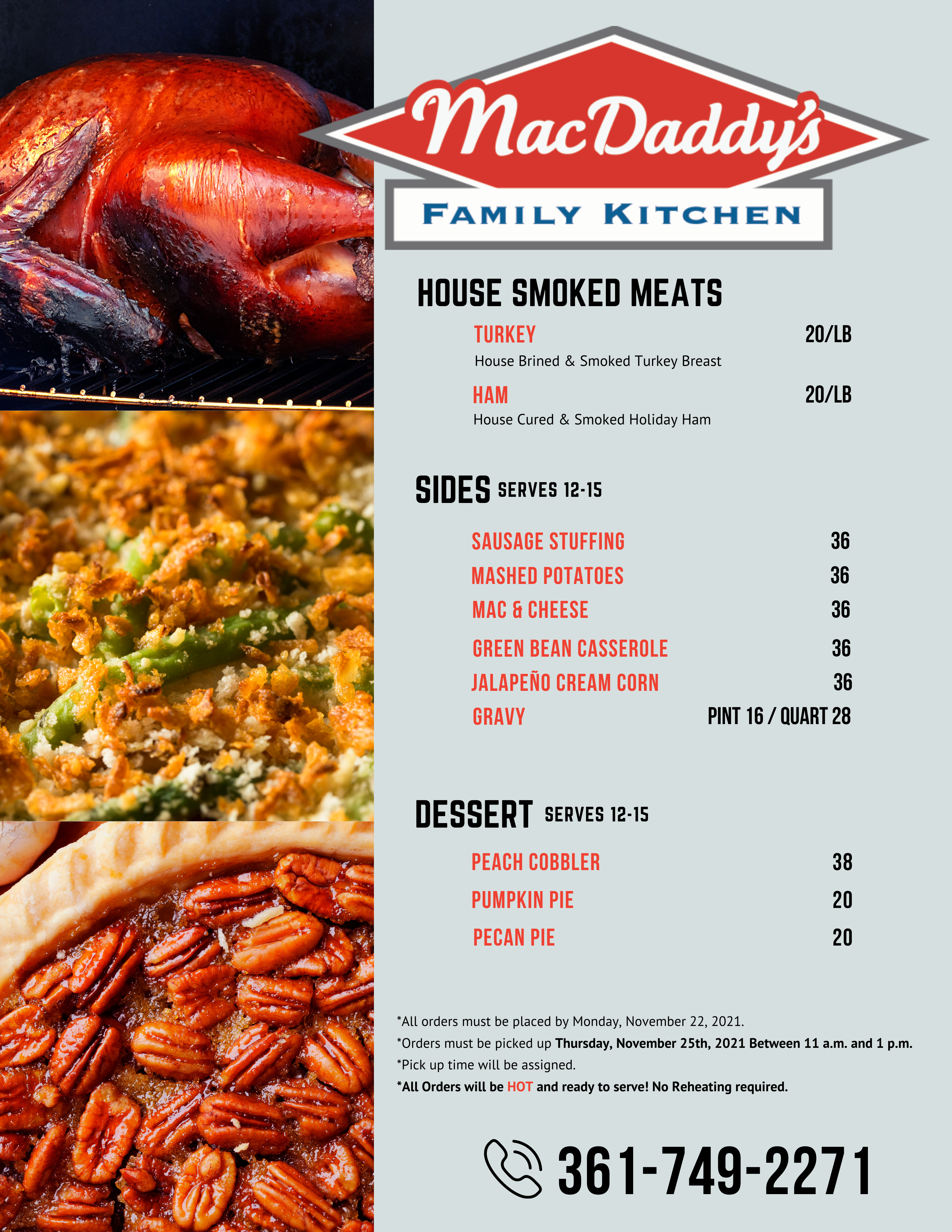 Special Holiday menu for take-out
